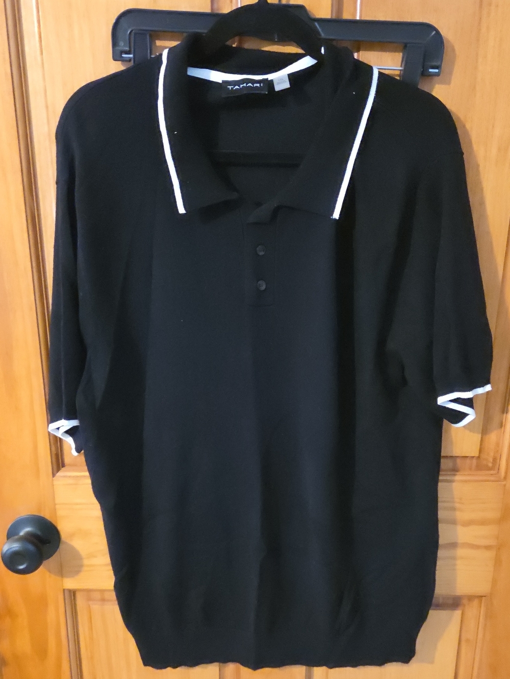 Tahari Black Polo with White Trim - Men's Short Sleeve Knit